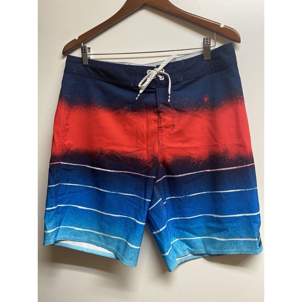 BILLABONG Platinum X Board Shorts Mens Size 34 Red Blue Panel Striped Swim Trunk